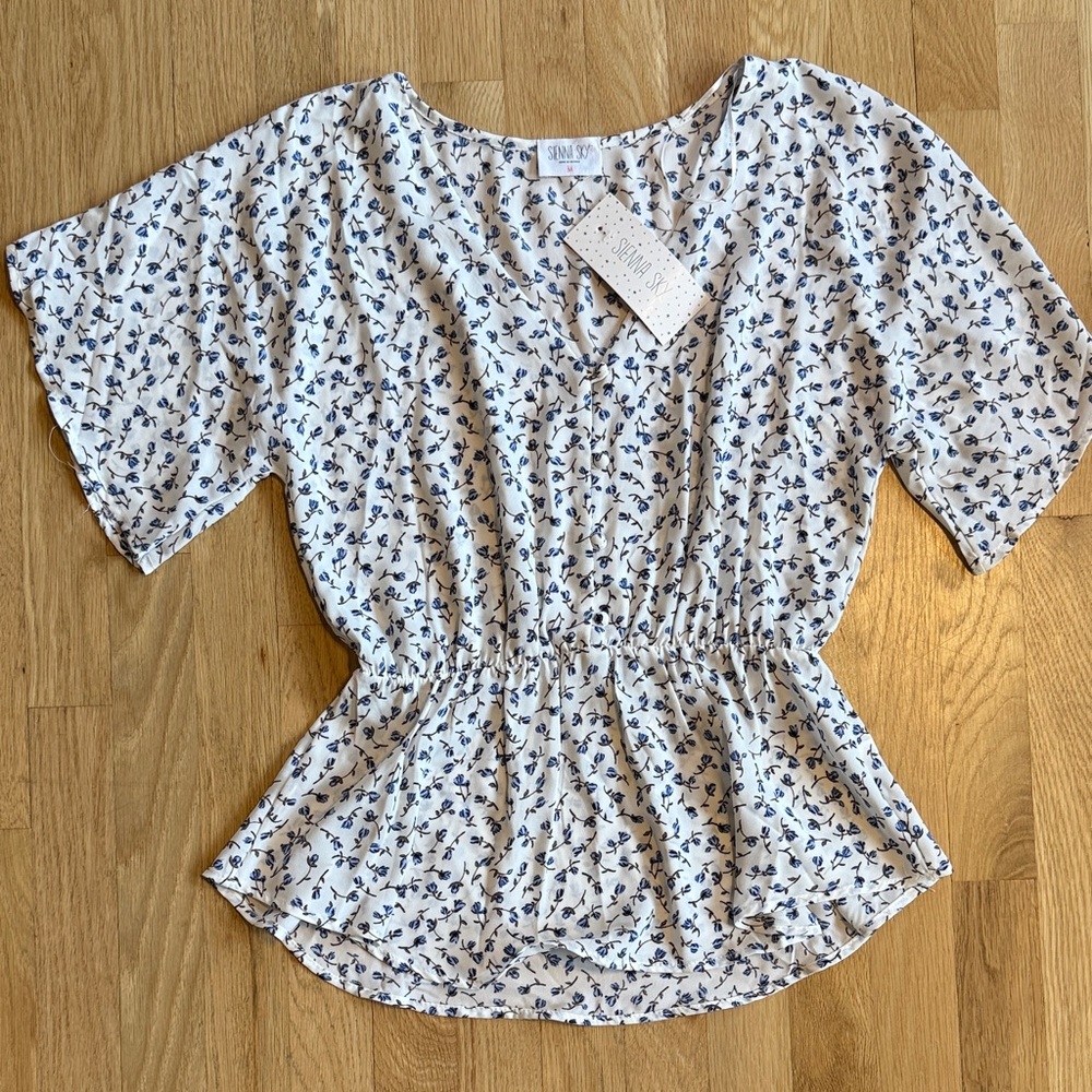 Sienna Sky Blue and White Floral Blouse